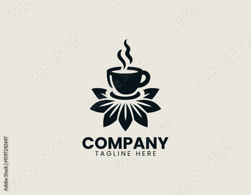 Flower Petal Mug Hot Drink Natural Aroma Cafe Emblem Vector Logo