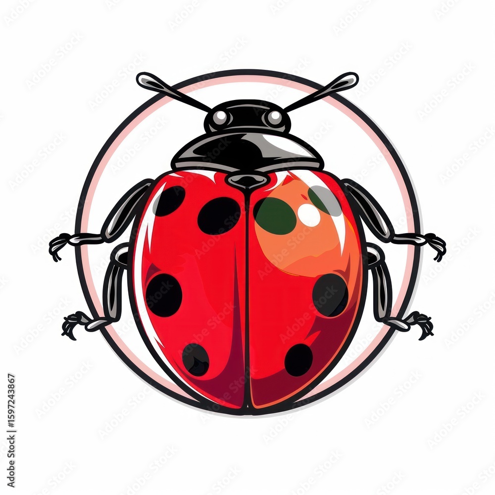 A ladybug illustration, centered in a circular frame A ladybug illustration, centered in a circular frame