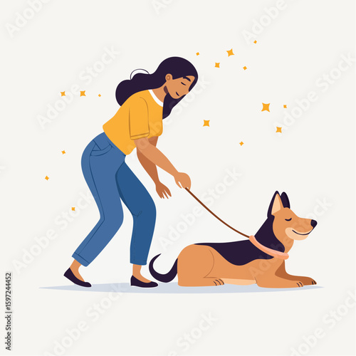 Person tiptoeing past a sleeping dog, symbolizing avoidance of conflict or reopening old issues, drawn in idiomatic vector style.
