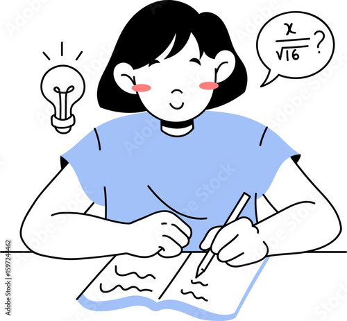 Illustration of Student Doing Math Homework