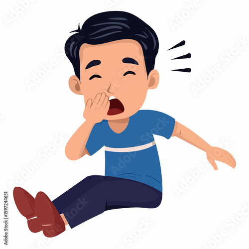 Person awkwardly reacting with raised foot near mouth, visual metaphor for saying something regrettable, in vector idiom style.