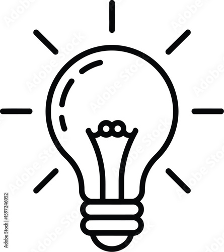 Lightbulb icon on light background. Idea symbol. Electric lamp, light, innovation, solution, creative thinking, electricity. Outline, flat and colored style. Flat design. 