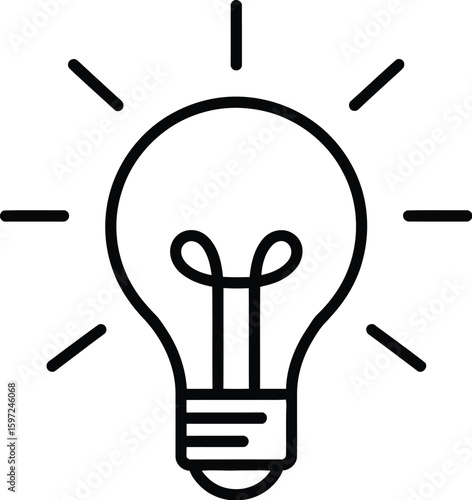Lightbulb icon on light background. Idea symbol. Electric lamp, light, innovation, solution, creative thinking, electricity. Outline, flat and colored style. Flat design. 