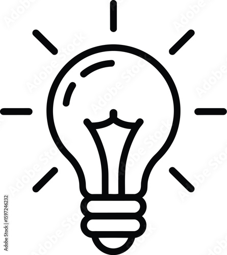 Lightbulb icon on light background. Idea symbol. Electric lamp, light, innovation, solution, creative thinking, electricity. Outline, flat and colored style. Flat design. 