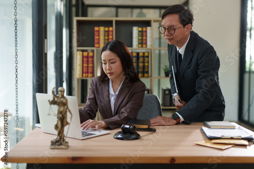 Team of lawyers provides legal consultation and meetings at the office.