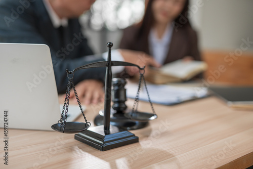 Team of lawyers provides legal consultation and meetings at the office.