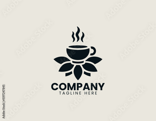 Flower Petal Mug Hot Drink Natural Aroma Cafe Emblem Vector Logo