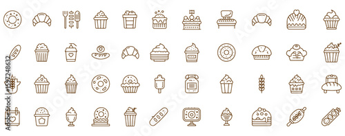 Vector art of a diverse collection of bakery and dessert icons