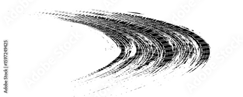 Tire tread marks, wheel textures, tire marks - car racing, motocross, drift, rally, off-road and others. Vector black isolated texture in grunge style with splashes.eps10