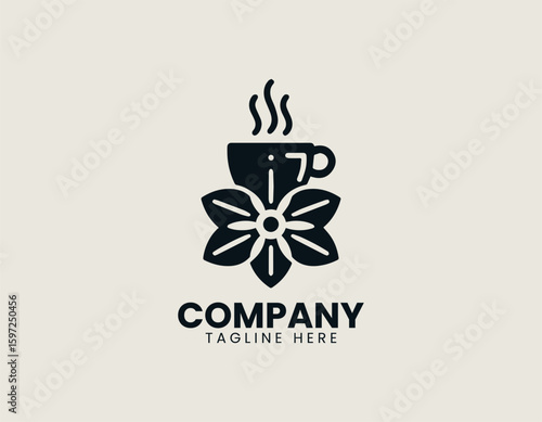 Floral Tea Cup Steaming Beverage Herbal Drink Vector Logo Design