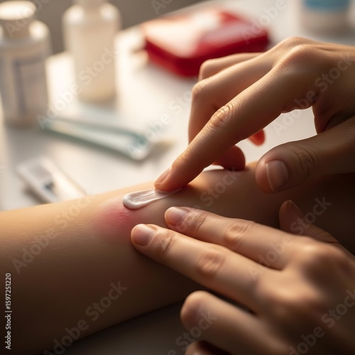 Applying Ointment to Red Skin: Healthcare Treatment for Rash or Irritation