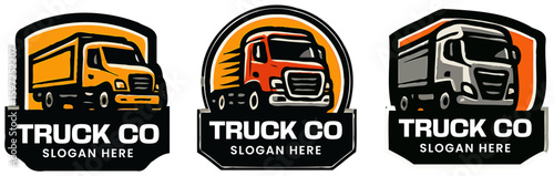 Three stylized truck logos for a trucking company