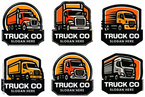 Six Unique Truck Company Logos with Orange and Black Design