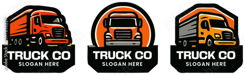 Three stylized truck logos for a trucking company