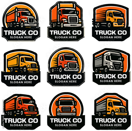 Nine Unique Truck Company Logos with Orange and Black Design