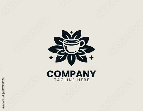 Floral Tea Cup Steaming Beverage Herbal Drink Vector Logo Design