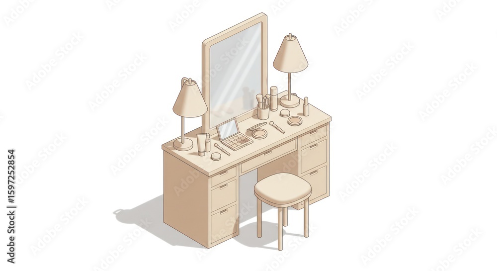 Fototapeta premium Beige vanity table isometric illustration