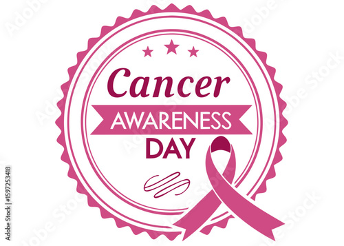 Pink ribbon cancer awareness day emblem