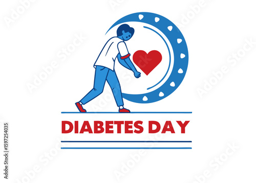 Diabetes day awareness with heart and person symbol