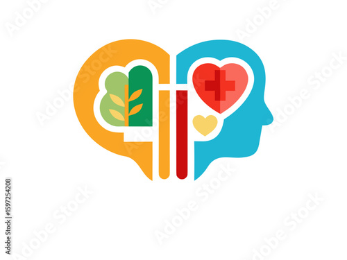 Holistic health and well being concept with nature and medical symbols