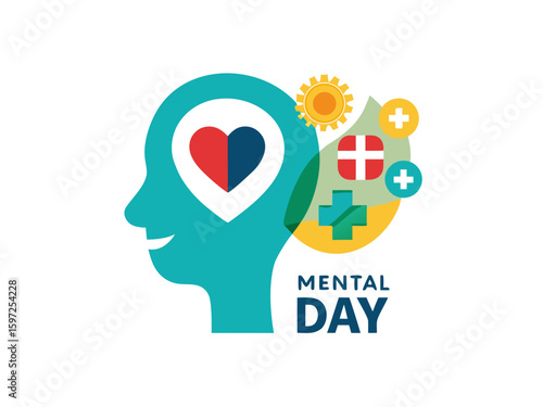 Mental health awareness with symbols of care and well being