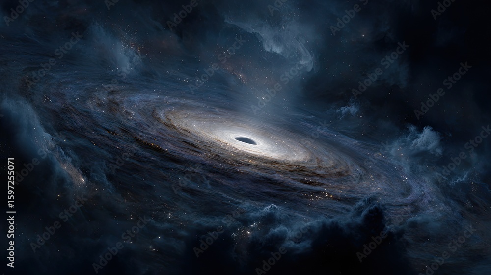 Naklejka premium Spiral Galaxy In Dark Space With Light