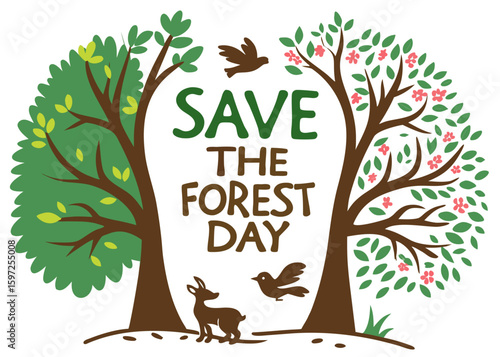 Save the forest day with animals and trees