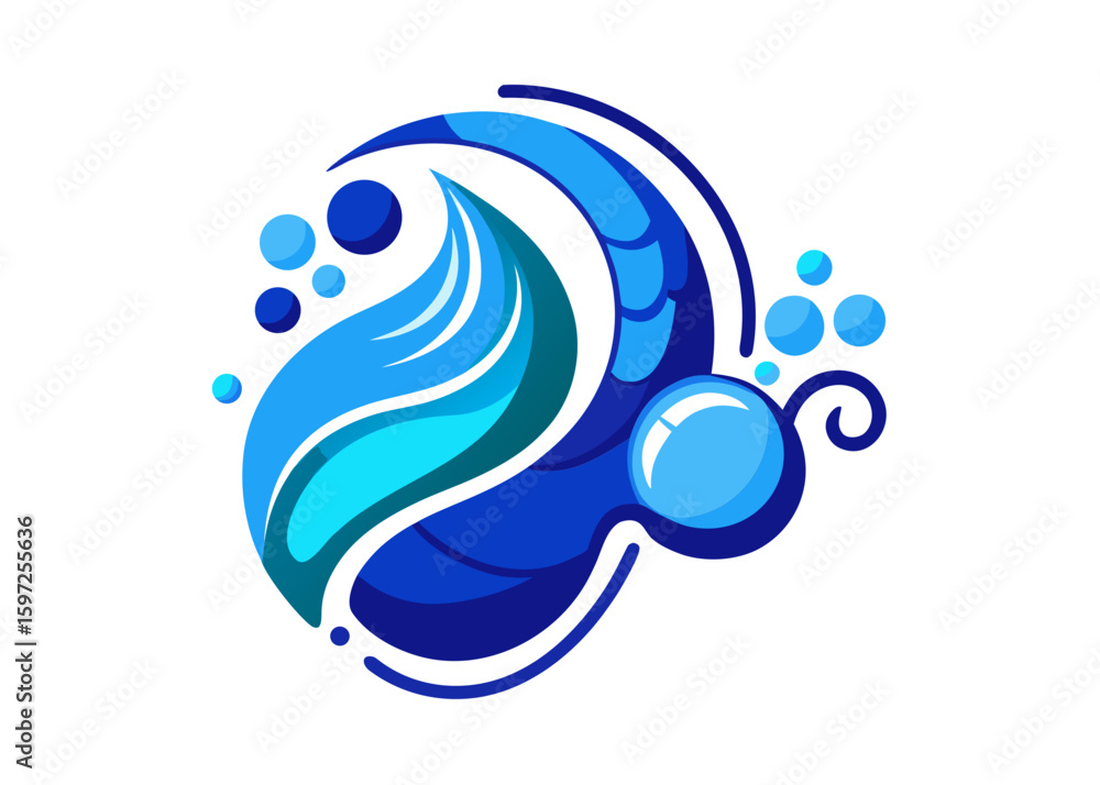 Naklejka premium Abstract blue wave and bubbles design