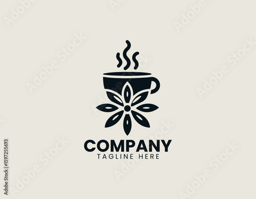 Floral Tea Cup Steaming Beverage Herbal Drink Vector Logo Design