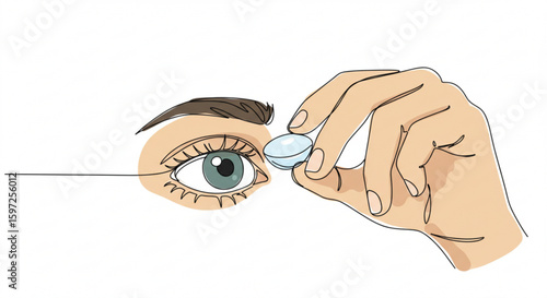 Person placing  orthokeratological hard  contact lens on eye with focus and precision  