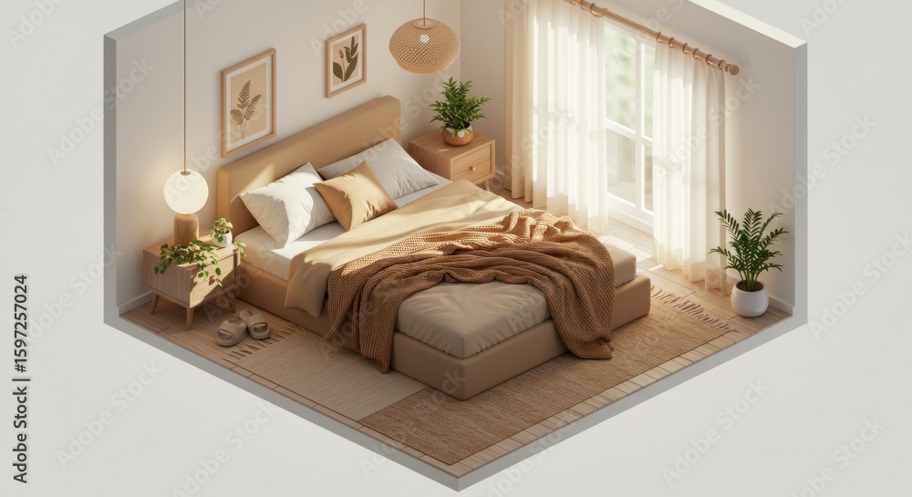 Obraz premium Cozy bedroom isometric perspective