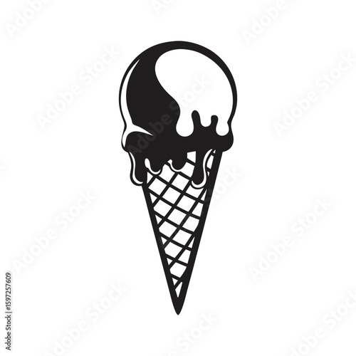 A sweet vector illustration of a creamy ice cream cone dessert, a tasty and refreshing summer snack a ice cream black silhouette vector icon illustration on white background minimalist flat black