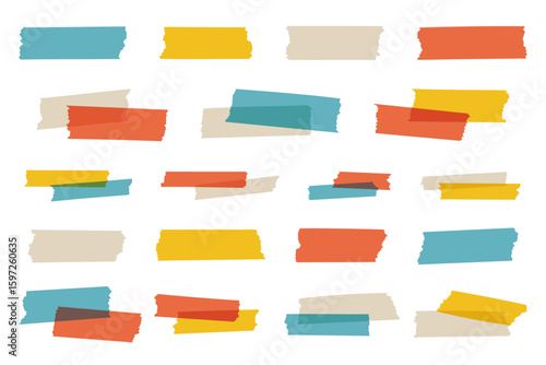 マスキングテープ　手描き風　ベクター　イラスト　複数　装飾　飾り　素材　文房具　線なし　ポップ