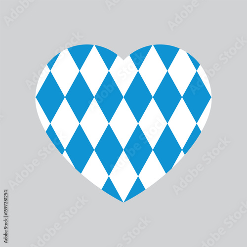 Heart shape icon with blue and white diamond pattern as the color of Bavarian flag for Oktoberfest	