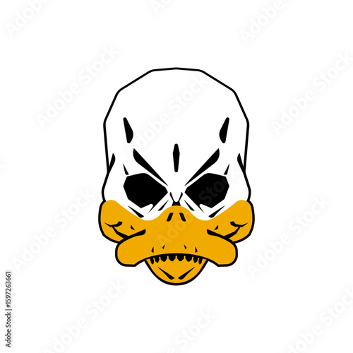 duck skull with detailed bone structure, symbolizing nature, decay, and anatomy. A minimal yet powerful concept for biology, paleontology, or dark art themes.
