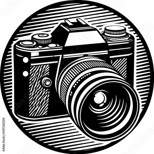 camera (linocut style)