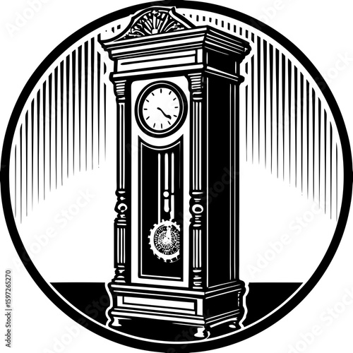 grandfather clock (linocut style)