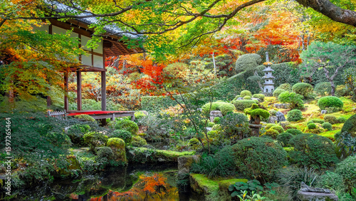 Sanzen-in temple  with a colorful autumn garden in Ohara, northern Kyoto
