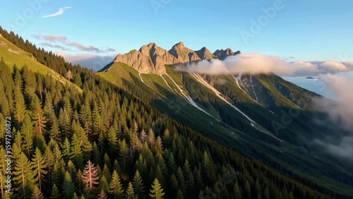 Aerial View of Lush Green Forest Landscape with Dense Trees and Natural Canopy, Captured by Drone for Nature, Travel, and Environmental Video Projects
