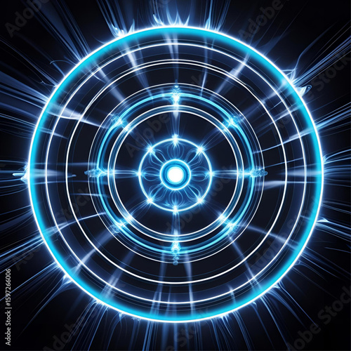 Abstract glowing blue energy circle background with light effects design
