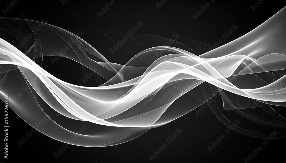 Obraz premium Abstract flowing white lines on black background