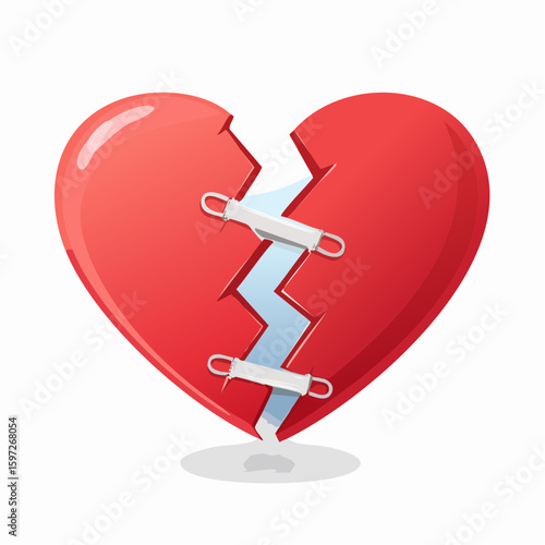 Cracked heart held by bandages, a visual metaphor for emotional trauma and the struggle to mend pain.