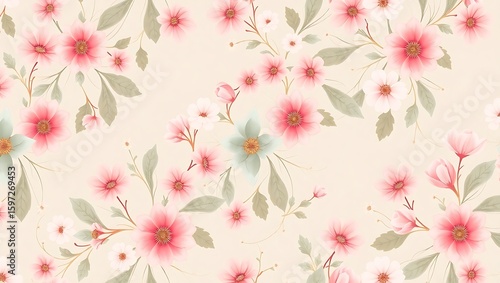 Delicate Pink and White Floral Pattern Soft Hues Botanical Design