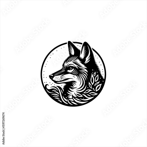 Stylized Black and White Fox Head Logo Design.