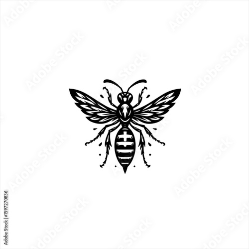 Stylized Black and White Wasp Illustration.
