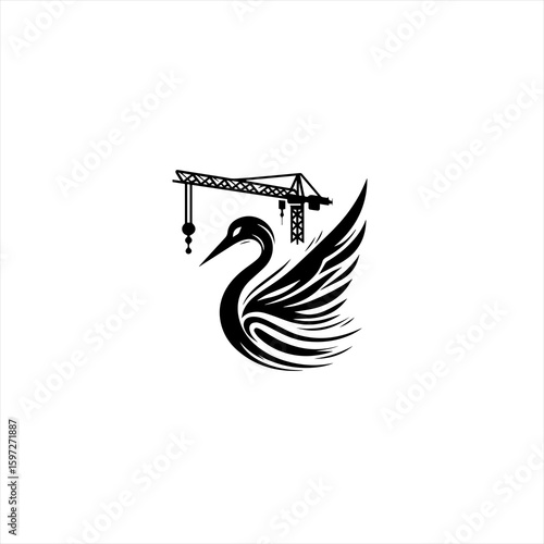 Stylized Crane and Swan Logo Design.