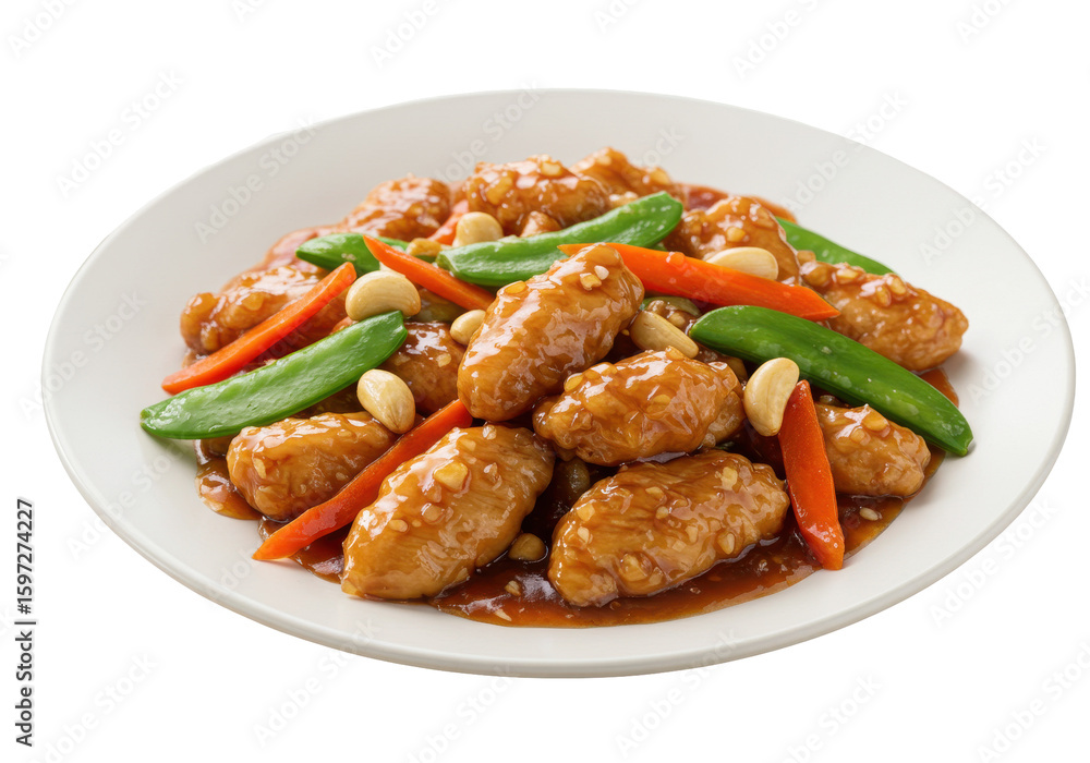 Fototapeta premium Delicious plate of sweet and sour chicken with vibrant vegetables served
