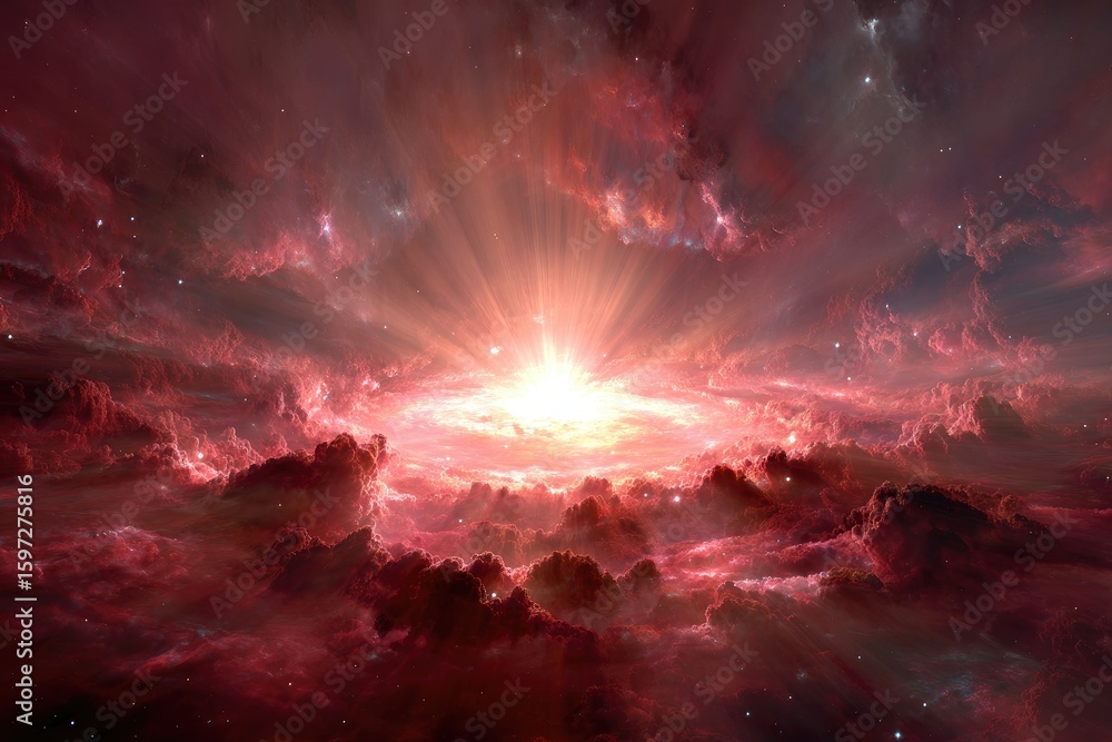 Fototapeta premium Vibrant Red Pink Nebula With Bright Center