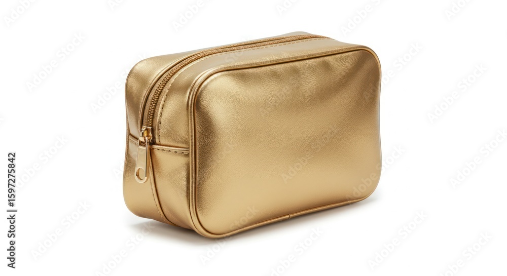 Naklejka premium Gold makeup bag against white background