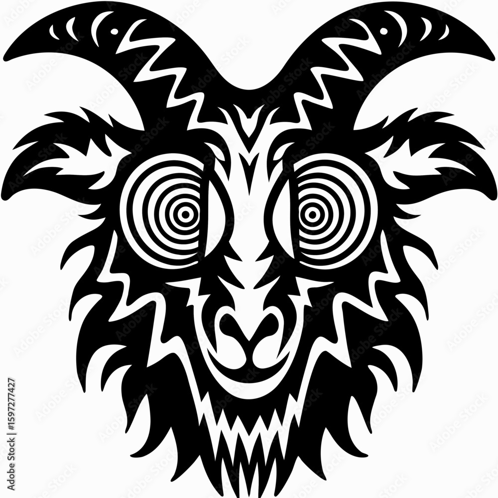 Obraz premium Abstract Goat Head Graphic with Psychedelic Pattern and Intricate Tribal Details